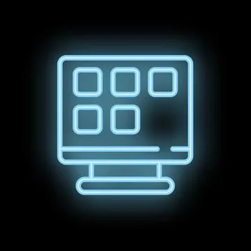 Neon icon of desktop computer showing application menu on screen Illustrazione stock