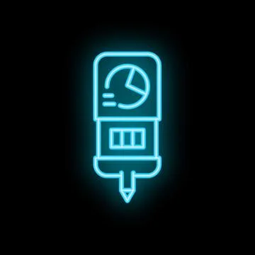 Neon icon of device showing data analysis with graph and bars 스톡 일러스트