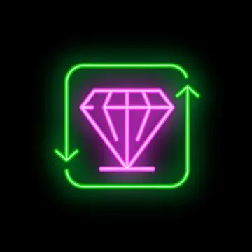 Neon icon of diamond with up and down arrows showing price increase and dec.. Stock Illustration