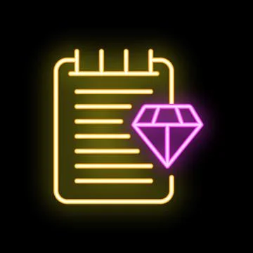 Neon icon of a diamond representing a valuable checklist Stock Illustration