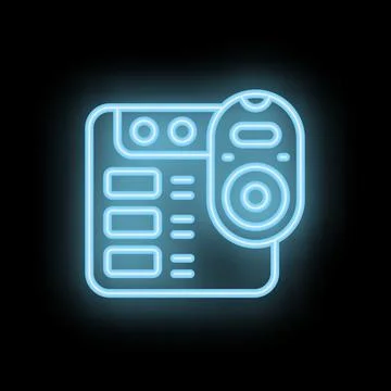 Neon icon of a digital audio workstation and a midi keyboard representing m.. Stock Illustration