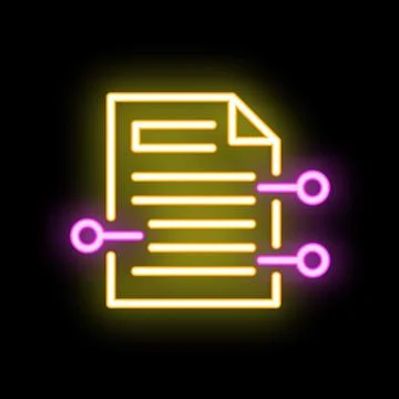 Neon icon of digital document with connecting points representing data transf 스톡 일러스트