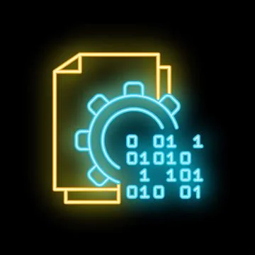Neon icon of digital documents being processed by algorithm Stockillustratie