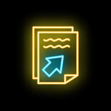 Neon icon of digital documents with mouse cursor pointing upwards Illustrazione stock