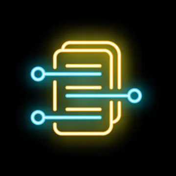 Neon icon of digital documents sharing connection Stock Illustration