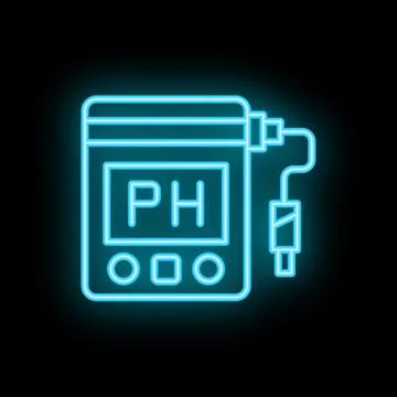 Neon icon of digital ph meter showing ph level Stock Illustration