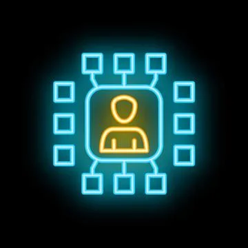 Neon icon of digital user profile representing online identity in cyberspace Stock Illustration