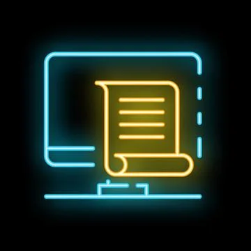 Neon icon of a diploma appearing from a computer screen Stock Illustration