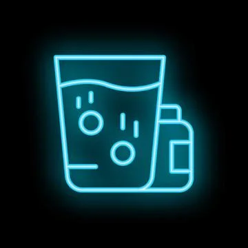 Neon icon of dissolving effervescent tablets in a glass of water Ilustración de archivo
