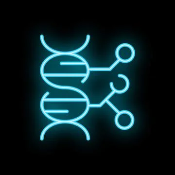 Neon icon of dna structure connecting with molecule in network イラスト素材