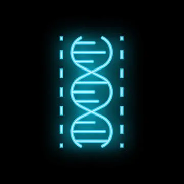 Neon icon of dna structure glowing on black background Stockillustratie