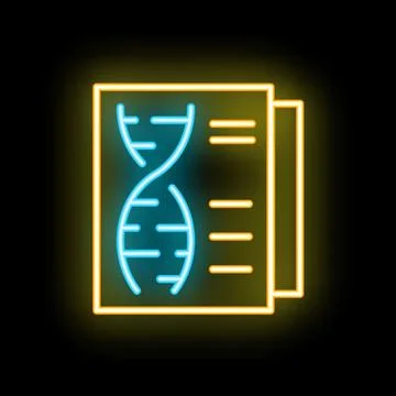 Neon icon of dna structure on scientific paper representing genetic research Stock Illustration