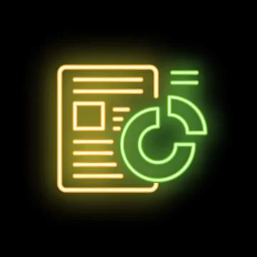 Neon icon of document with analytics chart representing business report Stock Illustration