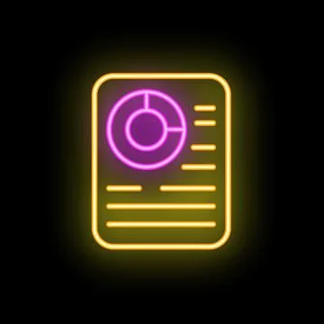 Neon icon of document with analytics chart for business statistics and data.. Stock Illustration
