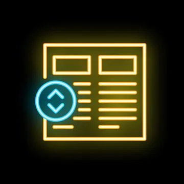Neon icon of document with up and down arrows representing sorting option Stock Illustration