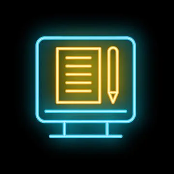Neon icon of a document being edited on a computer screen Illustrazione stock