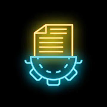 Neon icon of document being processed by machine learning algorithm Illustrazione stock
