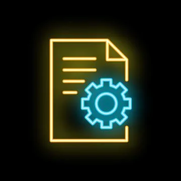 Neon icon of document being processed with gear Stock Illustration