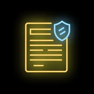 Neon icon of document being protected by a shield Illustrazione stock