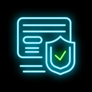 Neon icon of document being protected with shield 스톡 일러스트