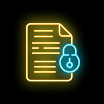 Neon icon of document being secured with lock Illustrazione stock