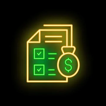 Neon icon of document with check marks representing financial success Stock Illustration
