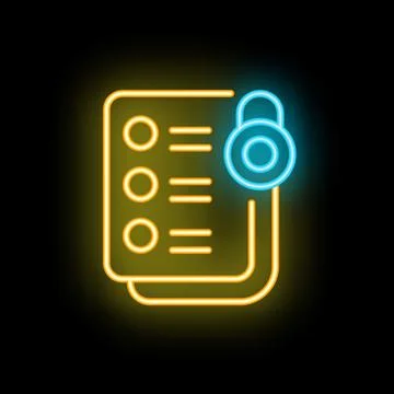 Neon icon of document with checked boxes representing data encryption 스톡 일러스트