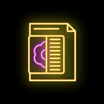 Neon icon of a document combining data analysis and creative thinking Stock Illustration