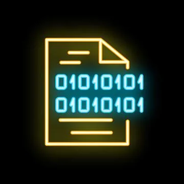 Neon icon of document converting to binary code data Stockillustratie