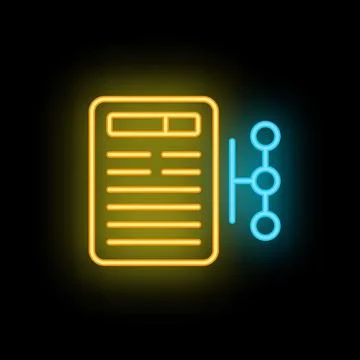 Neon icon of document with data sharing using blockchain technology Stockillustratie