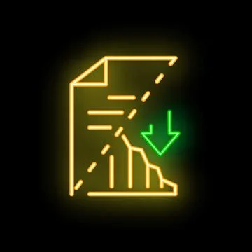 Neon icon of document with decreasing graph showing negative trend Stock Illustration