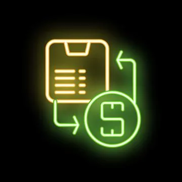 Neon icon of document exchanging for money, business deal concept Stock Illustration