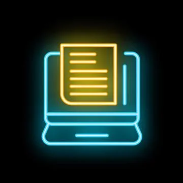 Neon icon of document file displaying on laptop screen イラスト素材