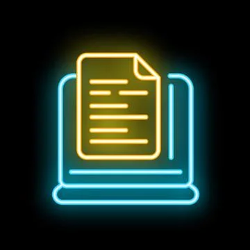 Neon icon of document file showing on laptop screen Stock Illustration