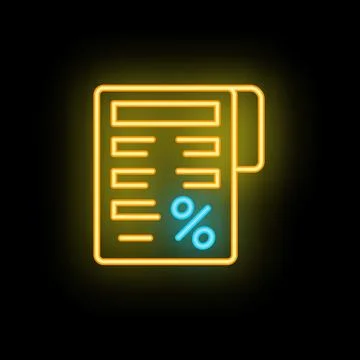Neon icon of document with interest rate for online banking app Stock Illustration