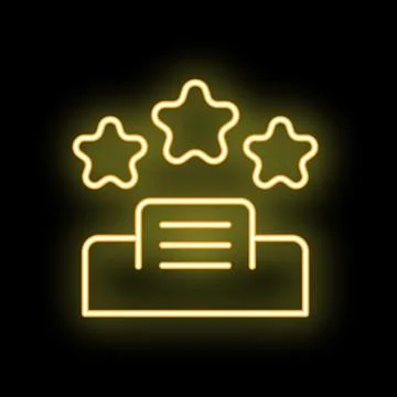 Neon icon of document receiving five star feedback rating Stock Illustration