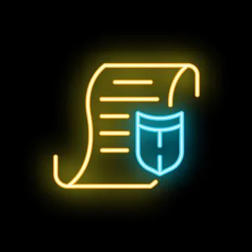 Neon icon of document with shield representing data protection Stock Illustration