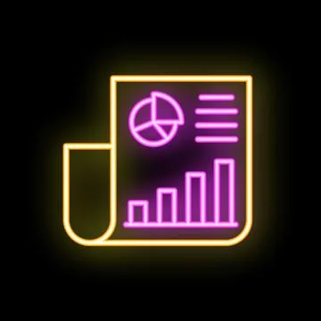 Neon icon of document showing charts and statistics for business presentation Stock Illustration