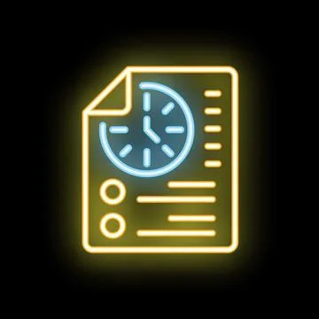 Neon icon of document showing time management concept Illustrazione stock