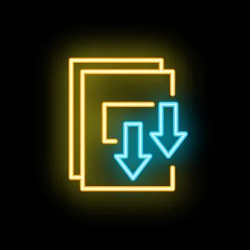 Neon icon of documents being downloaded from cloud storage 스톡 일러스트