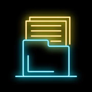 Neon icon of documents being organized in folder Illustrazione stock