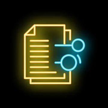 Neon icon of documents being organized and connected representing data analys Stock Illustration