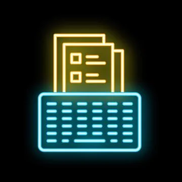 Neon icon of documents being printed from computer keyboard Stock Illustration