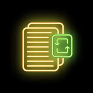 Neon icon of documents being updated with circular arrows Stock Illustration
