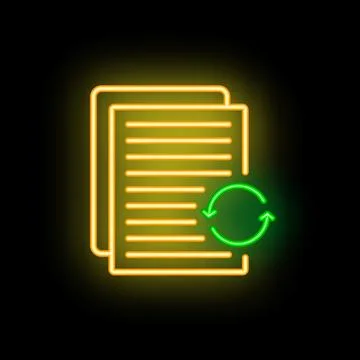 Neon icon of documents being updated with recycling symbol Stock Illustration