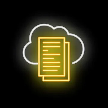 Neon icon of documents being uploaded to the cloud Stock Illustration