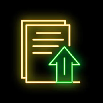 Neon icon of documents being uploaded with up arrow Stock Illustration