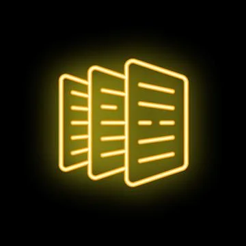Neon icon of documents on black background representing data storage Stockillustratie