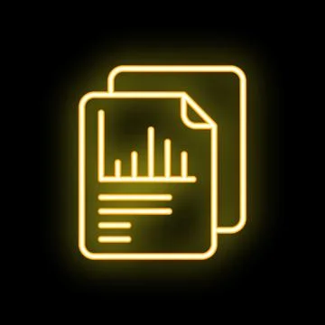 Neon icon of documents with charts representing business reports Stock Illustration