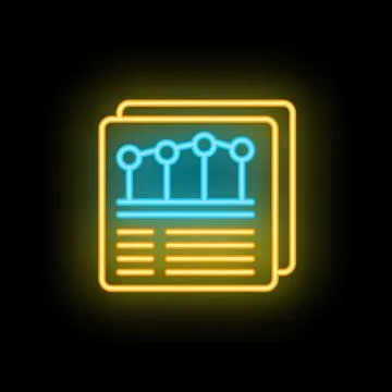 Neon icon of documents with charts representing business analytics and data.. 스톡 일러스트